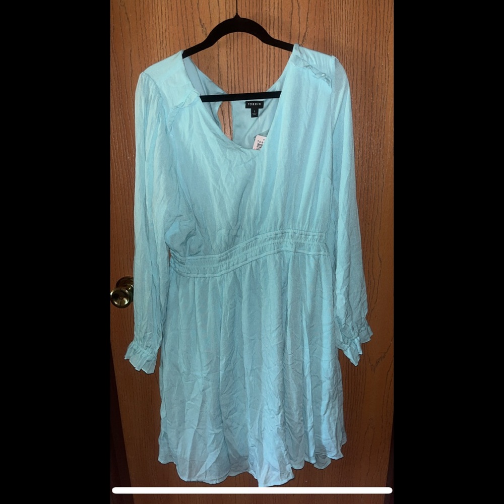Torrid Blue Long Sleeve Sundress with Bishop Sleeves